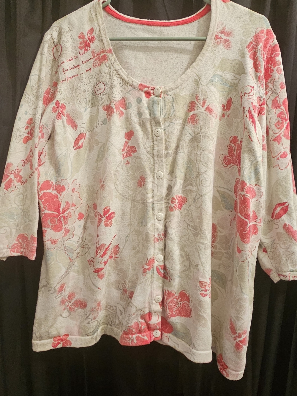 CJ Banks Coral and Cream Floral Button-Front Top